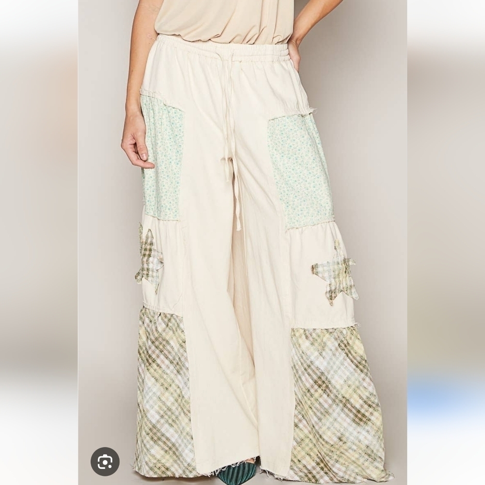 POL New Boho Star Patch Wide Leg Pants
